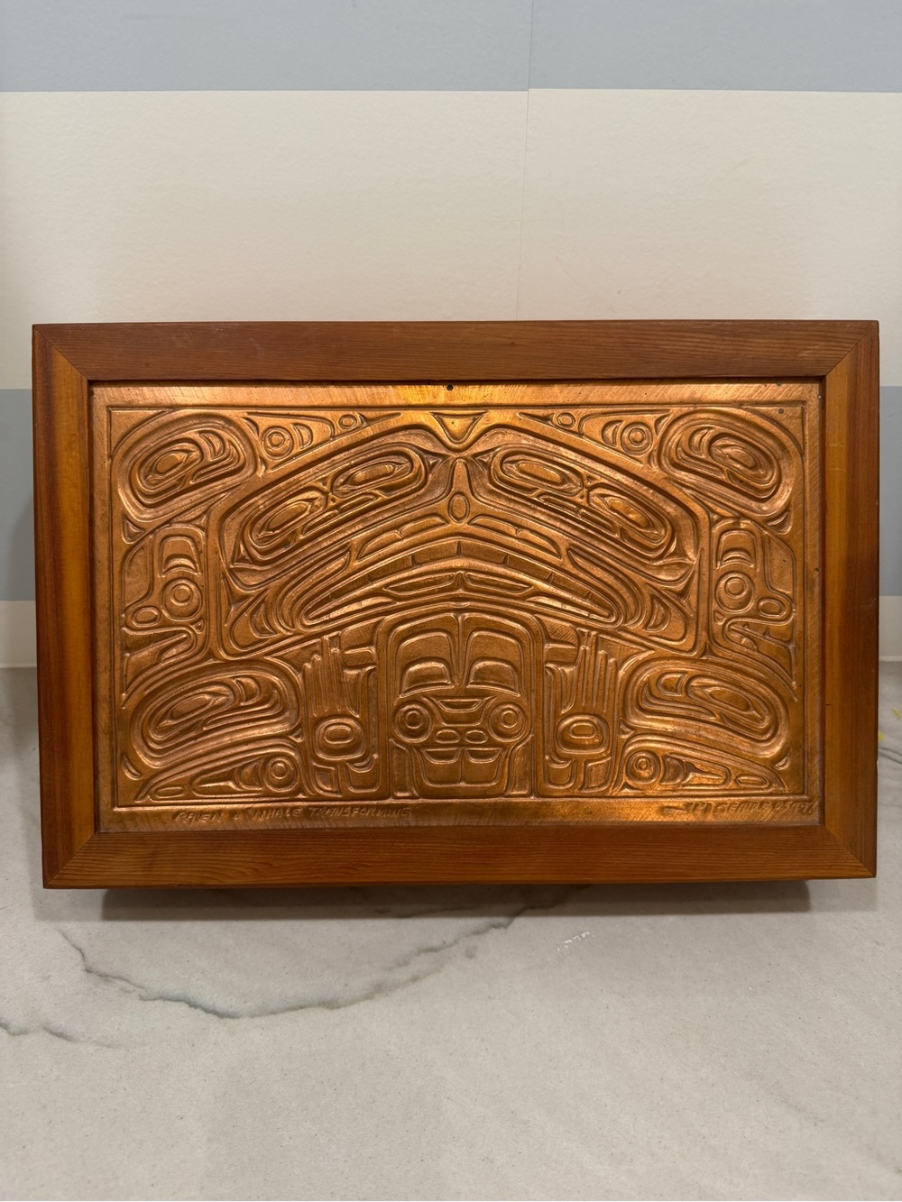 Large 1997 Joseph Paul Illg Copper Relief Art Panel Raven Whale Keepsake Box